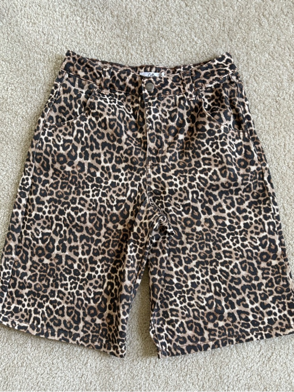 Cello Leopard Print Jean Shorts - Tan Black Brown - Junior size S